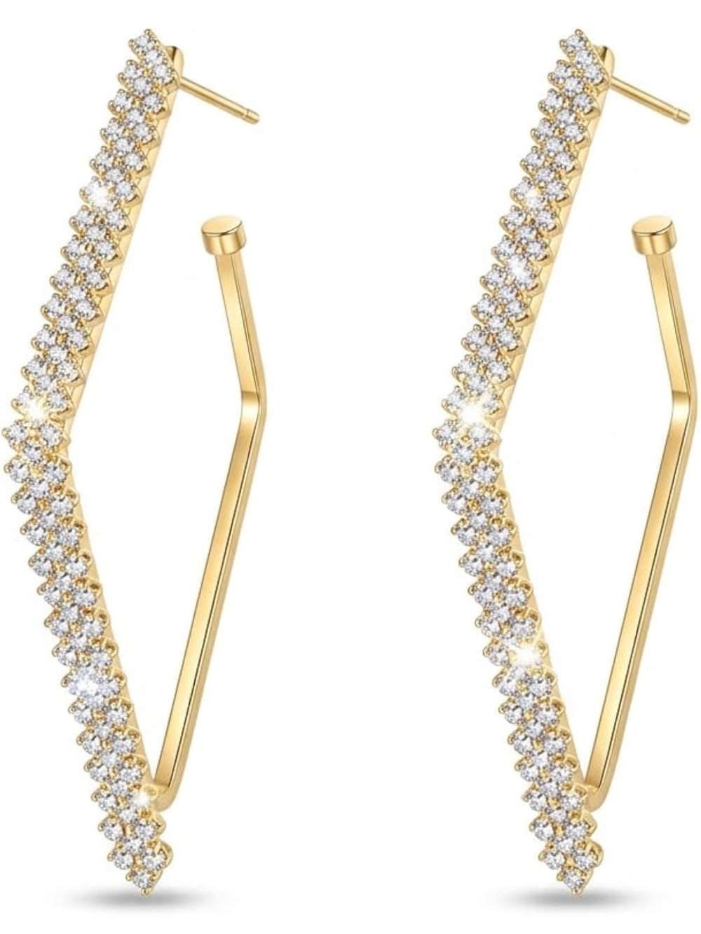 Anthropologie Gold Crystal Zigzag Drop Earrings